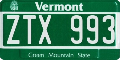 VT license plate ZTX993