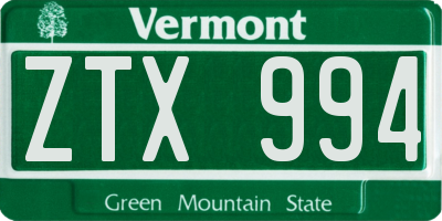 VT license plate ZTX994