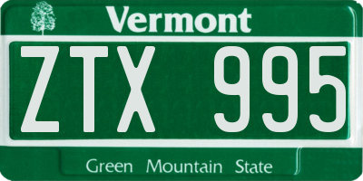 VT license plate ZTX995