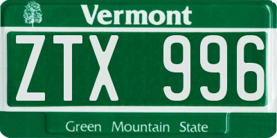 VT license plate ZTX996