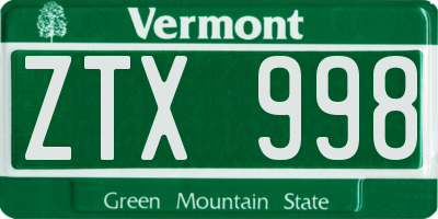 VT license plate ZTX998