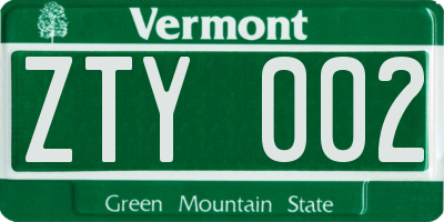 VT license plate ZTY002