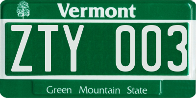 VT license plate ZTY003