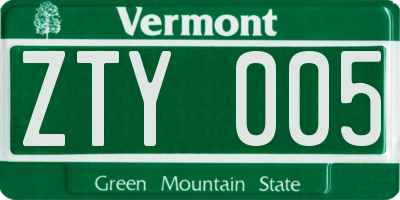 VT license plate ZTY005