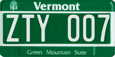 VT license plate ZTY007