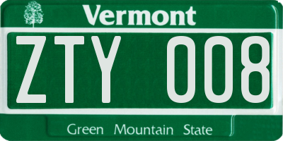 VT license plate ZTY008