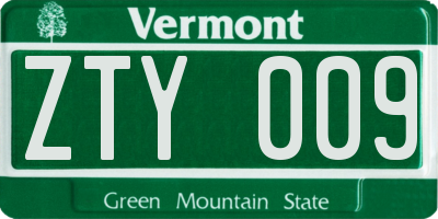 VT license plate ZTY009
