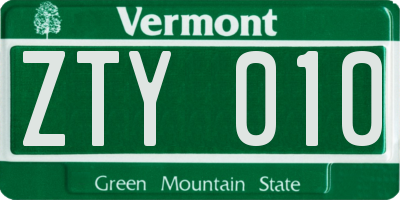 VT license plate ZTY010