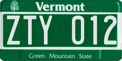 VT license plate ZTY012
