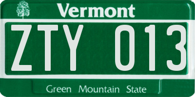 VT license plate ZTY013