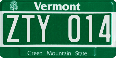 VT license plate ZTY014