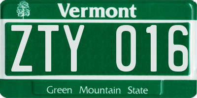 VT license plate ZTY016