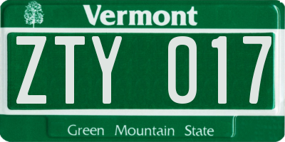 VT license plate ZTY017