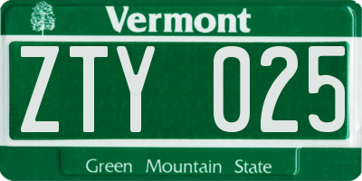VT license plate ZTY025