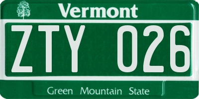 VT license plate ZTY026