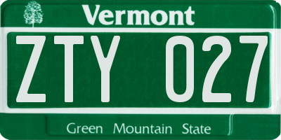 VT license plate ZTY027
