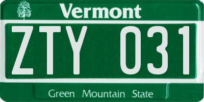 VT license plate ZTY031