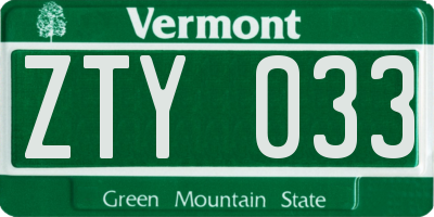 VT license plate ZTY033