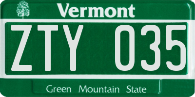 VT license plate ZTY035