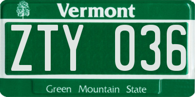 VT license plate ZTY036
