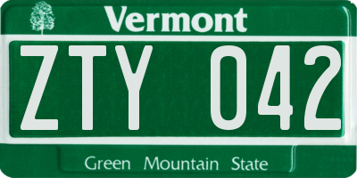 VT license plate ZTY042