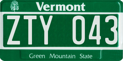 VT license plate ZTY043