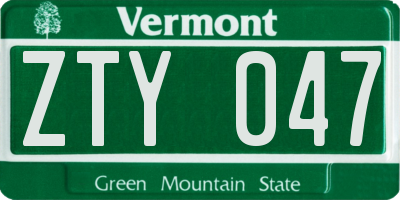 VT license plate ZTY047