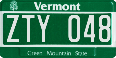 VT license plate ZTY048