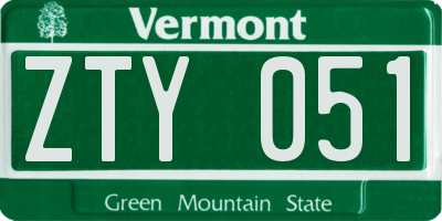 VT license plate ZTY051