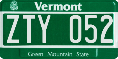 VT license plate ZTY052