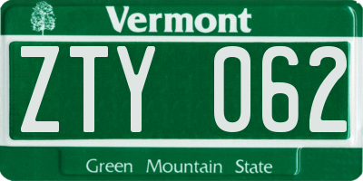 VT license plate ZTY062
