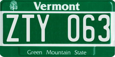 VT license plate ZTY063