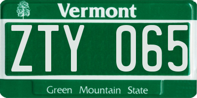 VT license plate ZTY065