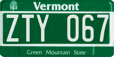 VT license plate ZTY067