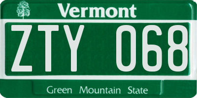 VT license plate ZTY068
