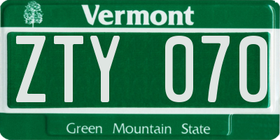 VT license plate ZTY070