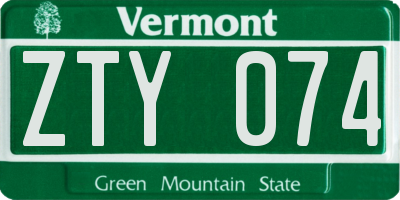 VT license plate ZTY074