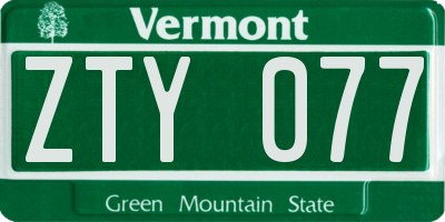 VT license plate ZTY077