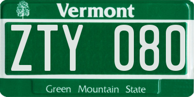 VT license plate ZTY080