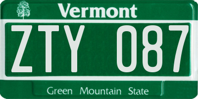 VT license plate ZTY087