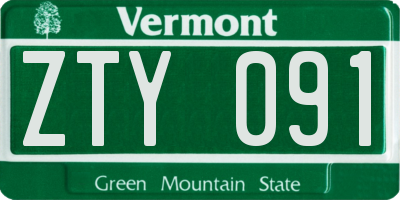 VT license plate ZTY091
