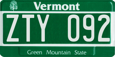 VT license plate ZTY092