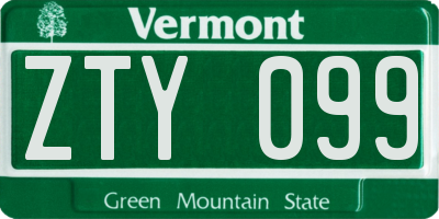 VT license plate ZTY099