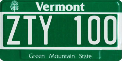 VT license plate ZTY100