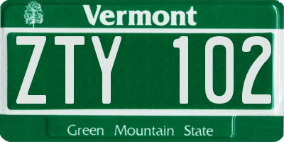 VT license plate ZTY102