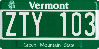 VT license plate ZTY103