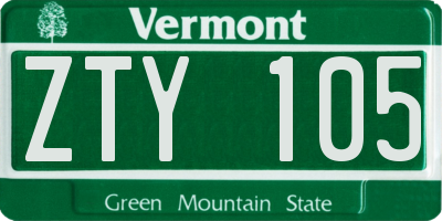 VT license plate ZTY105