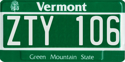 VT license plate ZTY106