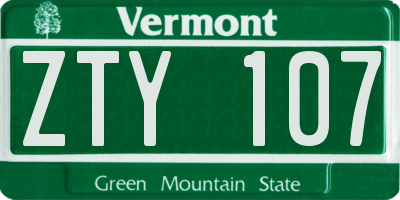 VT license plate ZTY107