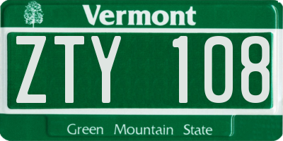 VT license plate ZTY108